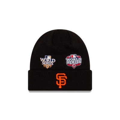 Black San Francisco Giants Hat - New Era MLB World Series Patch Cuff Knit Beanie USA9312485